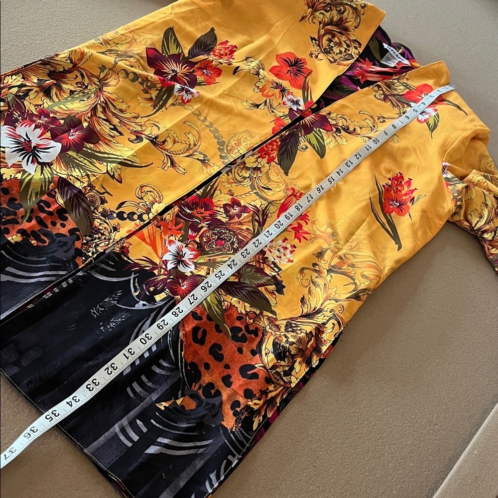 Peter Nygard Vibrant Floral Kimono Cardigan Duster in Yellow and Black - M - Picture 6 of 9